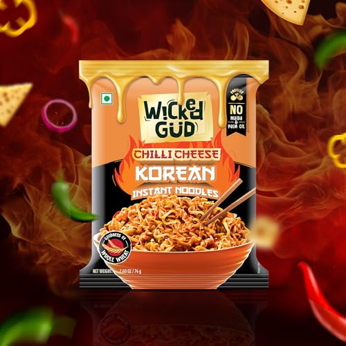 Image of Wickedgud Chilli Cheese Korean Instant Noodles, Single Pack 74g | Whole Wheat | No Maida | No Pam Oil