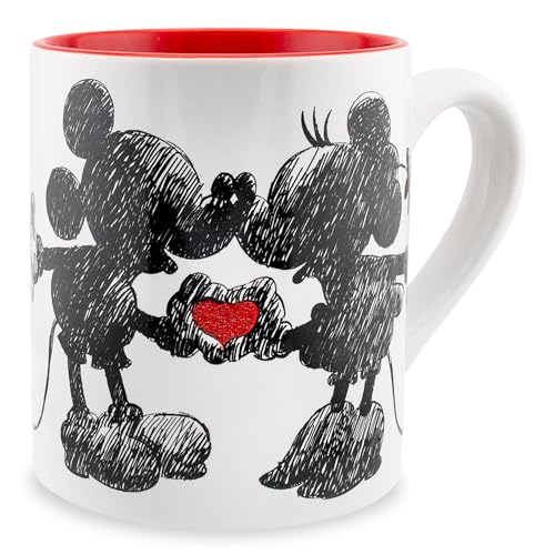 Silver Buffalo Disney Micky Minnie Heart Glitter Ceramic Coffee Mug, 14 Ounces