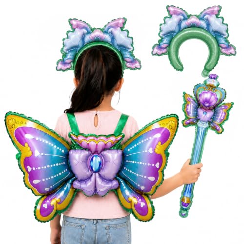 Image of Purple Butterfly Fairy Theme Foil Balloons Costume Set for Kids, Girl Birthday Party Set of 3 Pcs