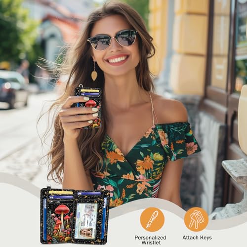 Image of Yonlevres Mushroom Credit Card Holder Slim RFID Wallet Women Small Travel | Front Pocket, Handy, RFID Blocking, Woman Girls Ladies Gifts, D-ring for Keychain,Thin Mini Card Case, ID Window, PU Leather