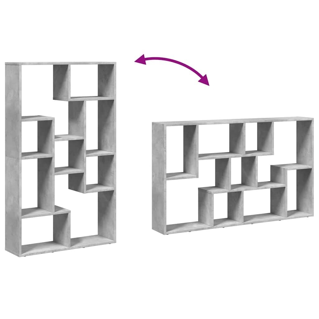 Bücherregal Betongrau 72x20x120,5 cm Standregal Raumteiler | Geometrisches Regal mit 9 Fächern für Wohnzimmer, Schlafzimmer & Büro. Flexibel vertikal oder horizontal aufstellbar.