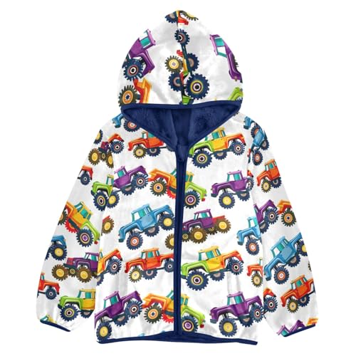 CHIFIGNO Colorful Truck Toddler Boy Winter Coat, Toddler Zip up Hoodie Light Jacket for Fall Winter Spring 7-8Y