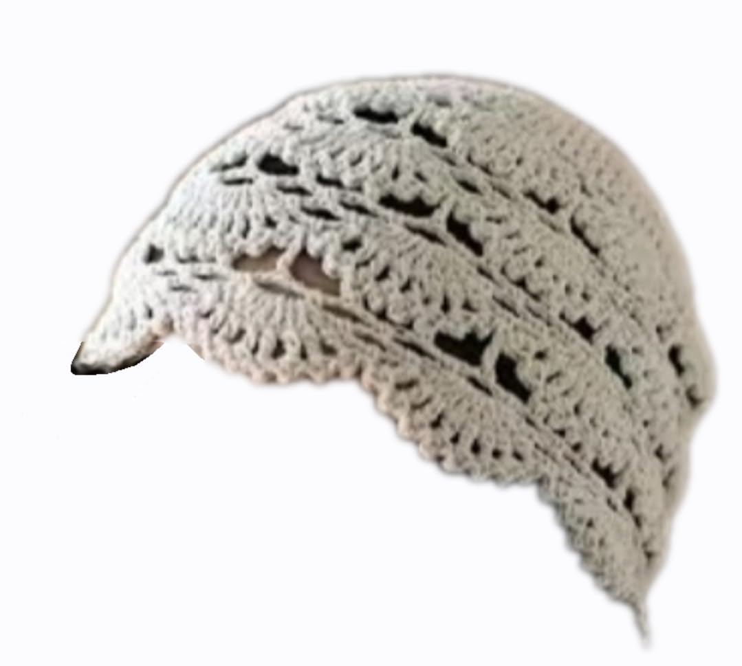Handmade Crochet Beanie Skull Cap, Cream, One Size Fits All, Intricate Mesh Design, for Teens to Adults-image-34