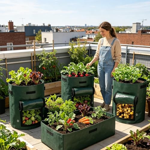 Bolsas de cultivo de tela PE maceta transpirable de 17.7x13.7" contenedor de jardín 4