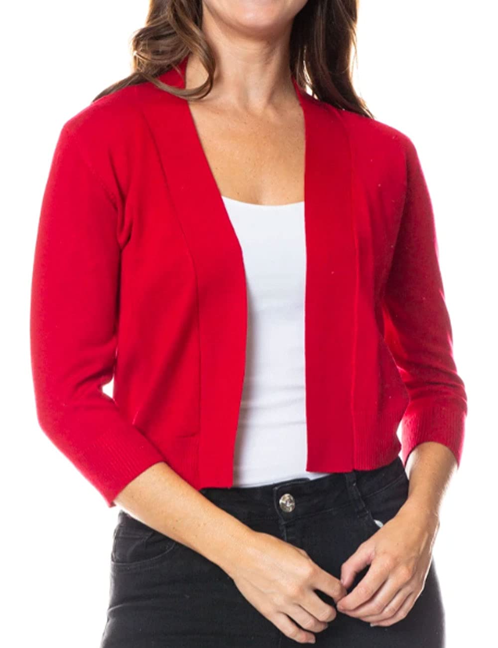 Women's Bolero 3/4 Sleeve Cropped Cardigans Sweaters Jackets Open Front Short Shrugs for Dresses