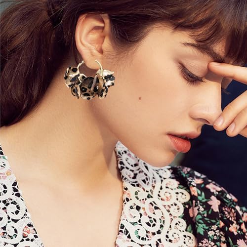 GPASTG Bohemian Fabric Flower Petal Pearl Dangle Drop Stud Round Hoop Earrings For Women4