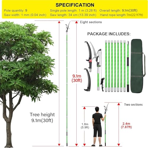 Image of 30 Feet Tree Pole Pruner Manual Branches Trimmer Tree Branch Garden Tools Loppers Hand Pole Saws Extendable Height Adustable System for Sawing and Shearing