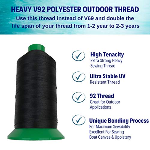 Ez-Xtend Serabond Bonded #92 Polyester Thread - Uv Resistant And Heavy Duty Thread Sewing - Extra Strong Upholstery Thread - Can Be Used On Home Sewing Machines (Black, 8 Oz Spool) #TOP1