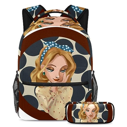 Sac à dos pour fille avec trousse assortie | Lot de 2 cartables scolaires multicolores