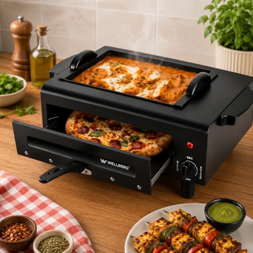 Image of Wellberg 2200W 3-in-1 Electric BBQ Grill & Tandoor Oven | 16 Inch Multipurpose Electric Tandoor | Stainless Steel Heating Element | Suitable for Pizza, Paneer Tikka, Naan, Roti & Roasting