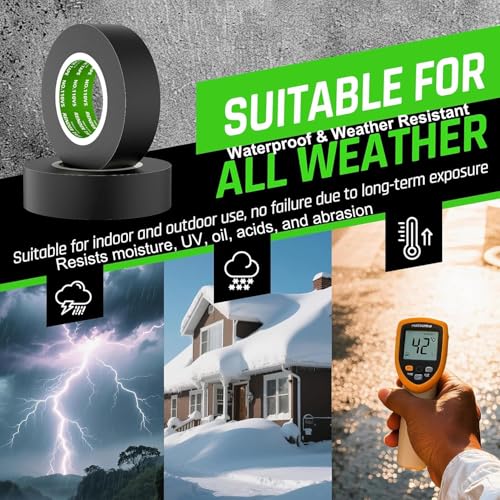 Image of Electrical Tape 3 /4 in x 66ft Black10-Pack Industrial Grade Vinyl Tape | 0.75 in x 66 FT High Temp Electric Tape Under 600V for All Weather - UV Protection - Flame Retardant