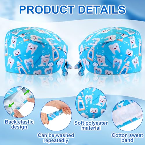 Image of Unittype 4 Pcs Nurse Caps for Women Nursing Working Caps with Button and Sweatband Adjustable Elastic Scrub Hats for Dentist
