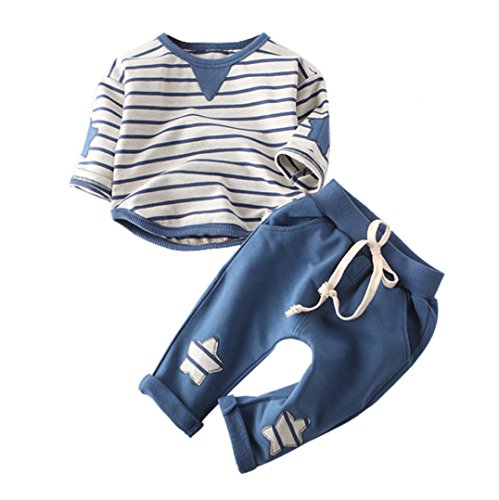 Bébé Ensembles, LuckyGirls Ensembles Pantalons Et Haut Enfant Garçon d'automne Mode Rayures Imprimé T-Shirt Manches Longues Et Pantalon-Coton- 0~48 Mois (Âge: 0~6 Mois, Bleu)