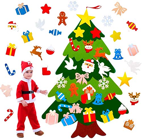 VieVogue DIY Weihnachtsbaum, 100cm Hoch Filz Weihnachtsbaum Set Edition 25 Pcs Ornamente Wand Dekor Für Kinder Weihnachten Geschenk Weihnachtsspiel Home Tür Wand Dekoration Cover