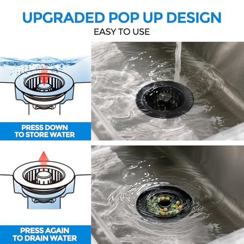Image of zaa 3 in 1 Kitchen Sink Drain Strainer Stopper Removable Basket Pop-Up