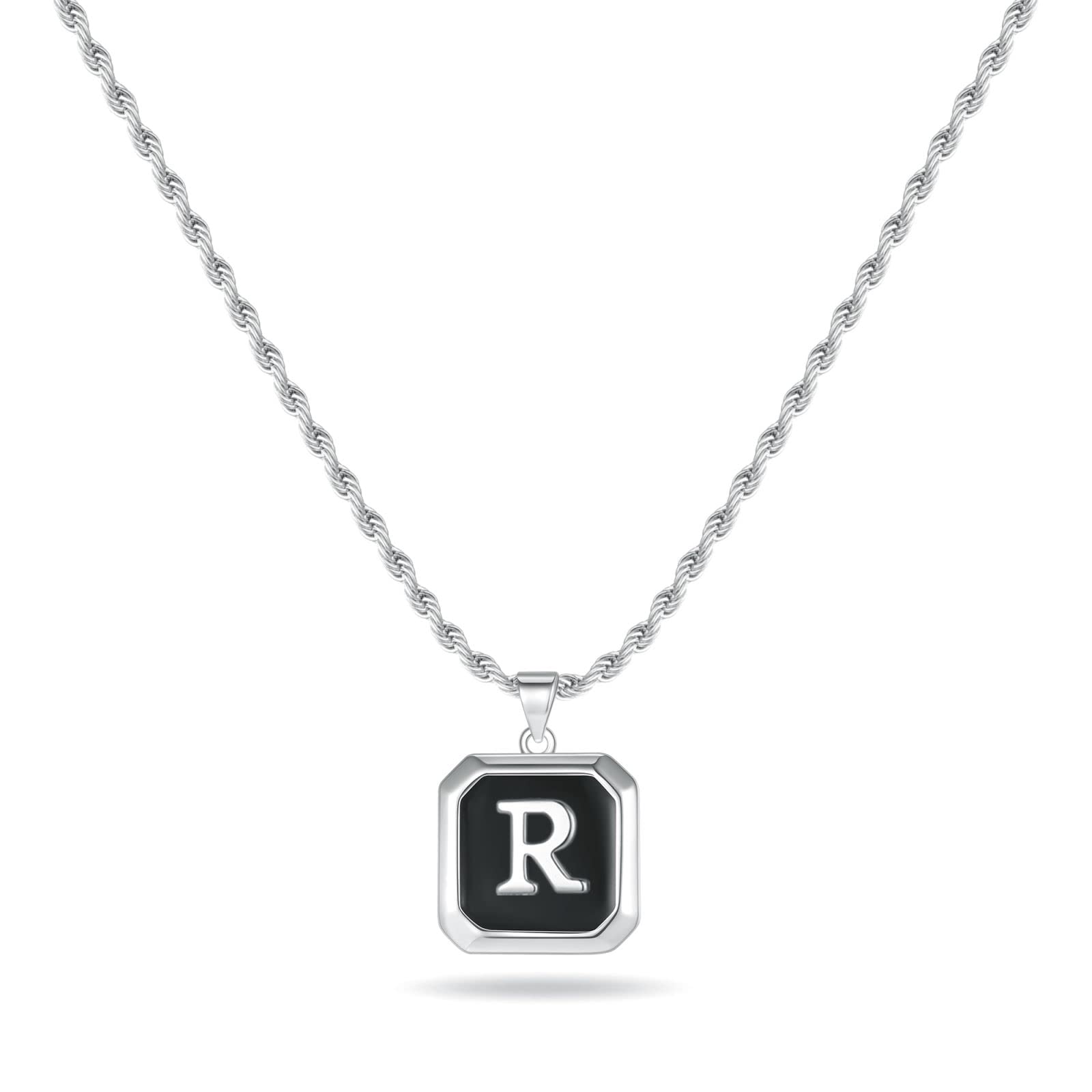 LUXEJEWInitial A-Z Letter Necklace for Men Boys Women - Stainless Steel Rope Chain Letter Pendant Necklaces Capital Monogram Necklace Jewelry Gifts for Men 20+2 Inches