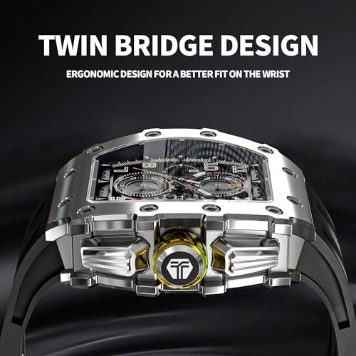 Image of Tsar Bomba Mens Watches Quartz Wristwatch for Men Waterproof 50M Analog Luxury Tonneau Chronograph Calendar Date Men's Dress Business Work Watch Gift for Men
