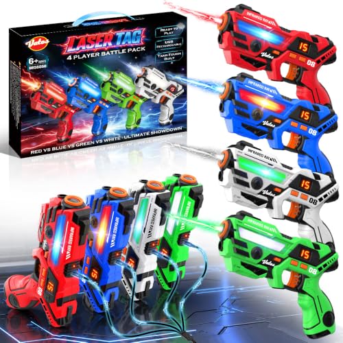 VATOS Rechargeable Laser Tag Set of 4 Infrared Laser Tag Gun with LED Screen Sound & Vibration 40m Range Indoor Outdoor Shooting Game Toys for Boys Girls Great Birthday Gift for Kids Teenages 6+