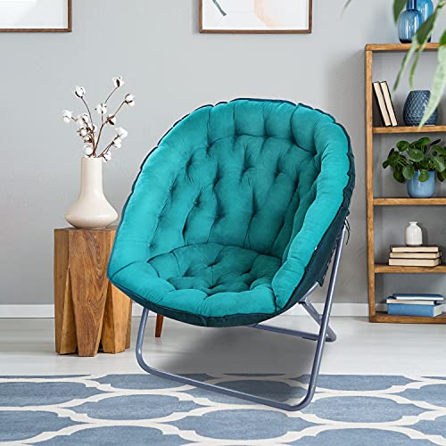 Tochiyoga Oversized Saucer Chair, Papasan Chair, Dorm Chair, Cozy Chair, Moon Chair with Fabric Cushion & Folding Metal Frame for Bedroom, Living Room or Apartments (Teal)