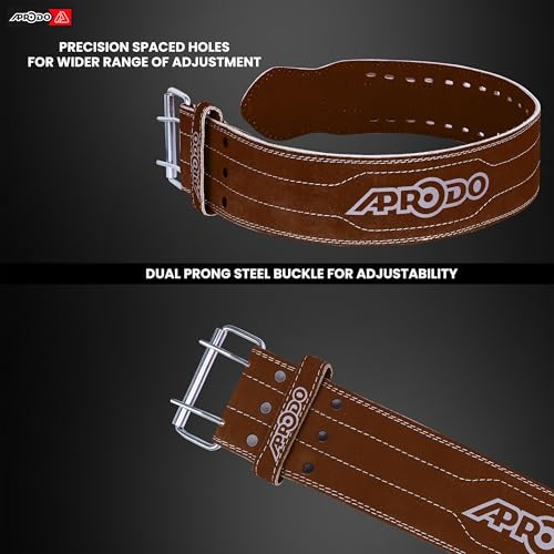 Image of Aprodo Gym Belt for Men and Women Workout with Secure Double Prong Buckle | 8.6mm Thick Suede Leather Professional Belt For Heavy Weight-Lifting, Powerlifting, Bodybuilding, Squatting and Strength Training (Brown, L)