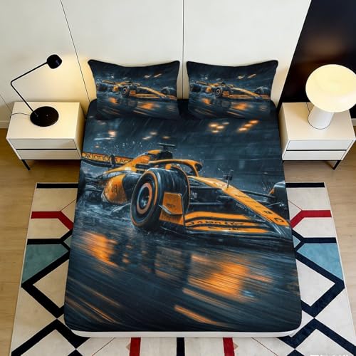 Drap-Housse Race 3D Imprimé Microfibre Poche Profonde Anti-Dérapant Race Housse Matelas Adaptée pour Chambre 90x200x25cm