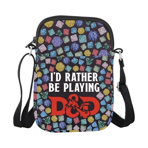 WCGXKO RPG Game Gift I'd Rather Be Playing D&D Crossbody Bag D&D Gamer Gift for Gaming Lover