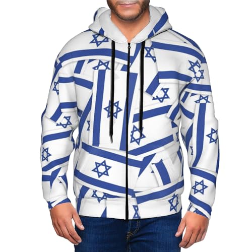 Mens Israel Israeli Flag Zip Up Hoodies Hooded Pullover Sweater Full Zipper Sweatshirt with Pocket Sport Workout Outfits Jacket for Fall Spring Winter XX-Large Black