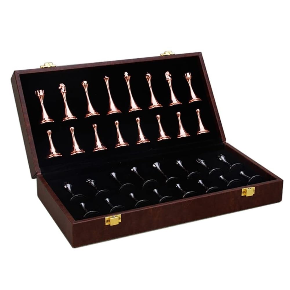 Scacchi Set di scacchi da viaggio magnetico grande in metallo deluxe, gioco da tavolo for adulti in lega retrò, scatola portatile, scacchiera pieghevole