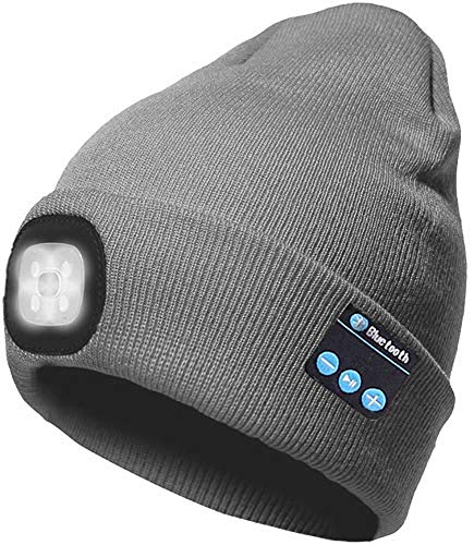 LED beleuchtete Bluetooth-Beanie-Kappe, wiederaufladbare USB-Musikalische Laufm¨¹TZE mit extrem hellem 4-LED-Licht wasserdichte Lampe f¨¹r das