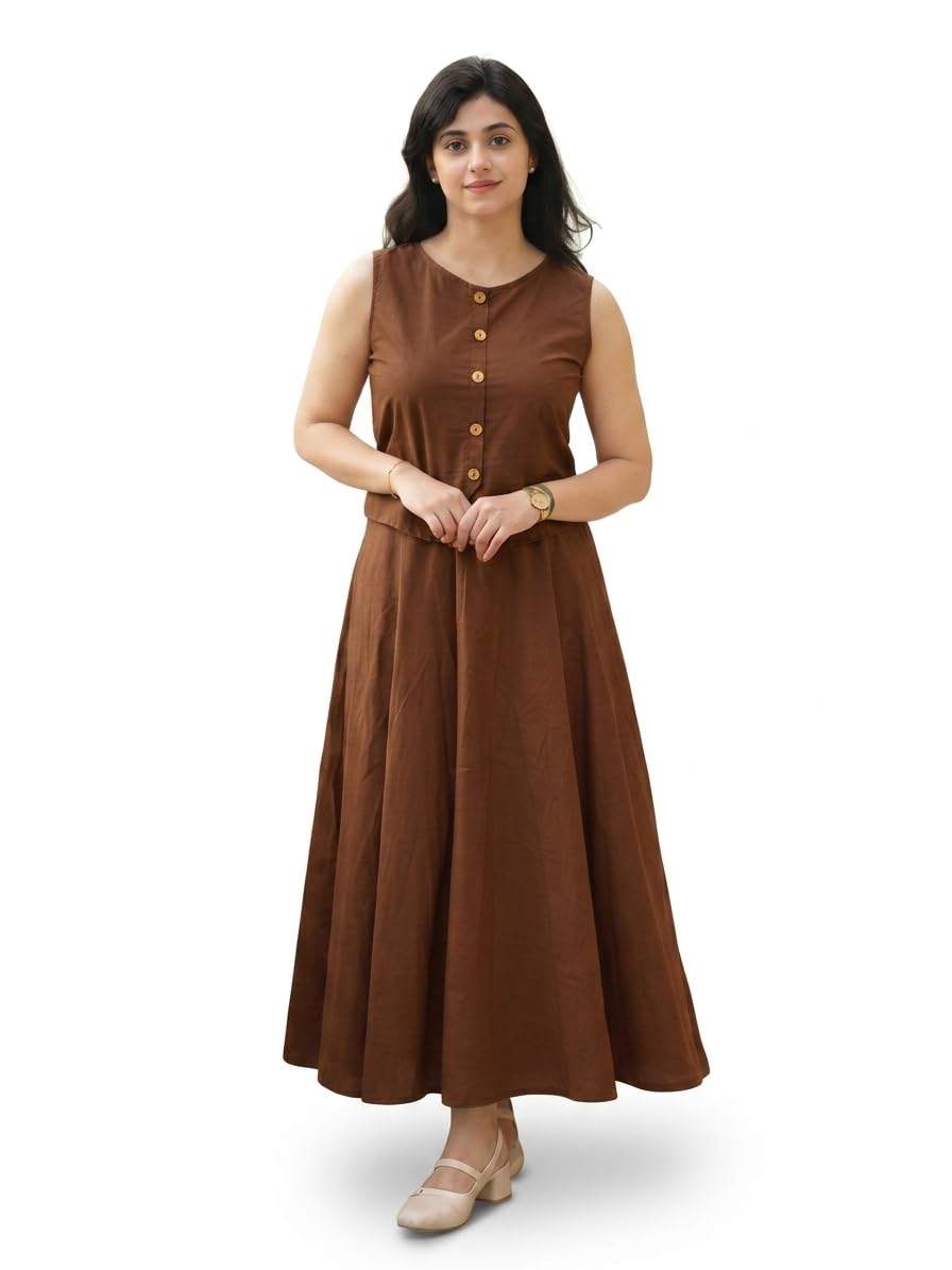 Women's Pure Cotton Sleeveless Crop Top & Flared Skirt Co-Ord Set-image-8