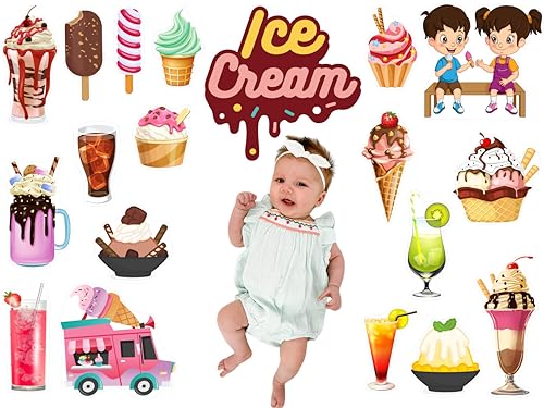 Image of 20+ Icecream Photo Booth Props | Baby Shower & Birthday Party Cards | Premium Cardstock Material | Perfect for Newborn Photoshoot & Cake Smash