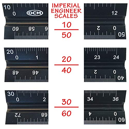 OCM 1 Laser Etched Engineer - 12 Inch Anodized Triangular Engineer Imperial Scale Ruler (Proffesional Grade Solid Extruded Aluminum) Imperial Scale Civil Engineering Architectural Drafting Ruler - Thumbnail 3