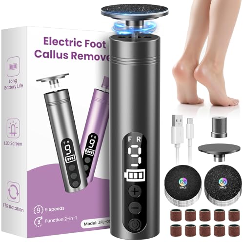 Rapeuse Pieds Électrique Puissante, 2-en-1 Ponceuse Pieds et Lime Ongles avec Écran LED, 9 Vitesses, Rechargeable, Kit Râpe Pieds Professionnel pour...