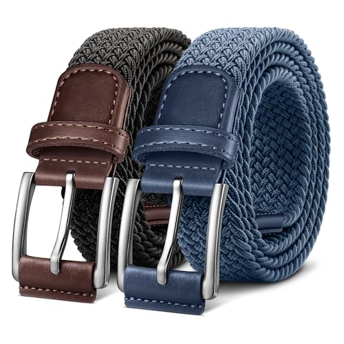 Image of BULLIANT Belt for Men 2Pack,Mens Gift Stretch Braided Web Belt Elastic for Casual Golf Jeans,1 3 /8 inch