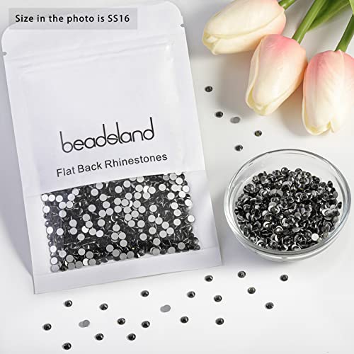 Image of Beadsland Flat Back Crystal Rhinestones, Black Diamond, SS16, 2880pcs | Flatback Glass Gems, 3.8-4.0mm, for Nail Art Craft, Glue Fix