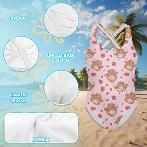 Image of Yzaoxia Girls' Swimwear One Piece Swimsuit for Kids Scoop Neck Bathing Suit Round Neck Swim Wear 5-14Y