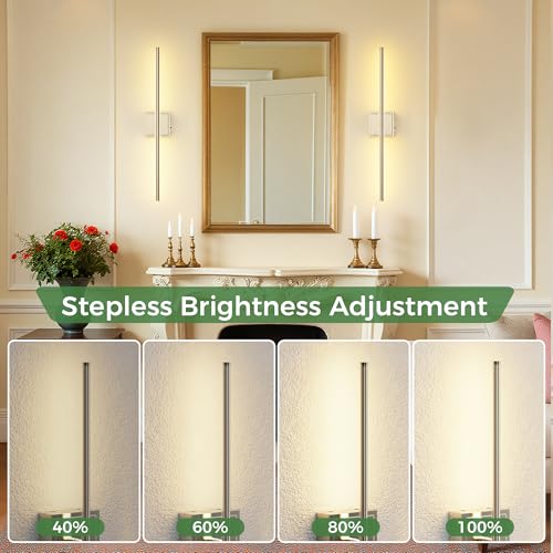 Image of DORESshop Battery Operated Wall Sconces Set of 2, Dimmable Battery Wall Sconce with Remote Control, Nickel 350Rotate Rechargeable Sconces, 28.1 Inch Wireless Wall Lights for Bedroom, Living Room