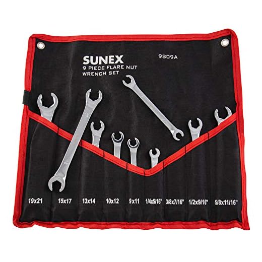 Sunex Tools 9809A Flare Nut Wrench Set, 1/4"x5/15" - 5/8" - 11/16", 9mm x 11mm - 19mm x 21mm, Fully Polished, 9-Piece (Includes Roll-Case), SAE & Metric