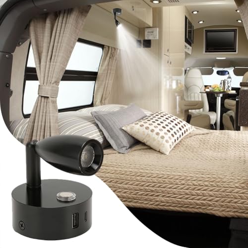 Lwuey 12V Led Reading Light, Campervan Caravan Lamp with USB Port Dimmable Spotlight Wall Mounted Bedside Motorhome Essentials Lighting Interior Touch Switch Swivel Neck 2pcs Black - Cosy Home Interiors Lwuey 12V Led Reading Light, Campervan Caravan Lamp with USB Port Dimmable Spotlight Wall Mounted Bedside Motorhome Essentials Lighting Interior Touch Switch Swivel Neck 2pcs Black - Image 7