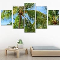 SIGNWIN 5 Panel Canvas Wall Art Palm Tree for Home Decorations Ready to Hang - 60
