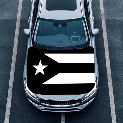 Puerto Rico Black & White Flag Car Hood Cover – 4' x 5.25', Durable Polyester Spandex, Stretchable, Vibrant Colors, Universal Fit, Patriotic Car Accessories for Cars, Trucks & SUVs