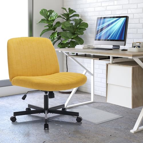 COLAMY Breiter Bürostuhl, Gepolsterter Armloser Schreibtischstuhl Drehbarer Home Office Stuhl 115° Wippfunktion Ergonomischer Computerstuhl für Home Office, Schminken, Gaming (Mit Rollen, Gelb) COLAMY Breiter Bürostuhl, Gepolsterter Armloser Schreibtischstuhl Drehbarer Home Office Stuhl 115° Wippfunktion Ergonomischer Computerstuhl für Home Office, Schminken, Gaming (Mit Rollen, Gelb)