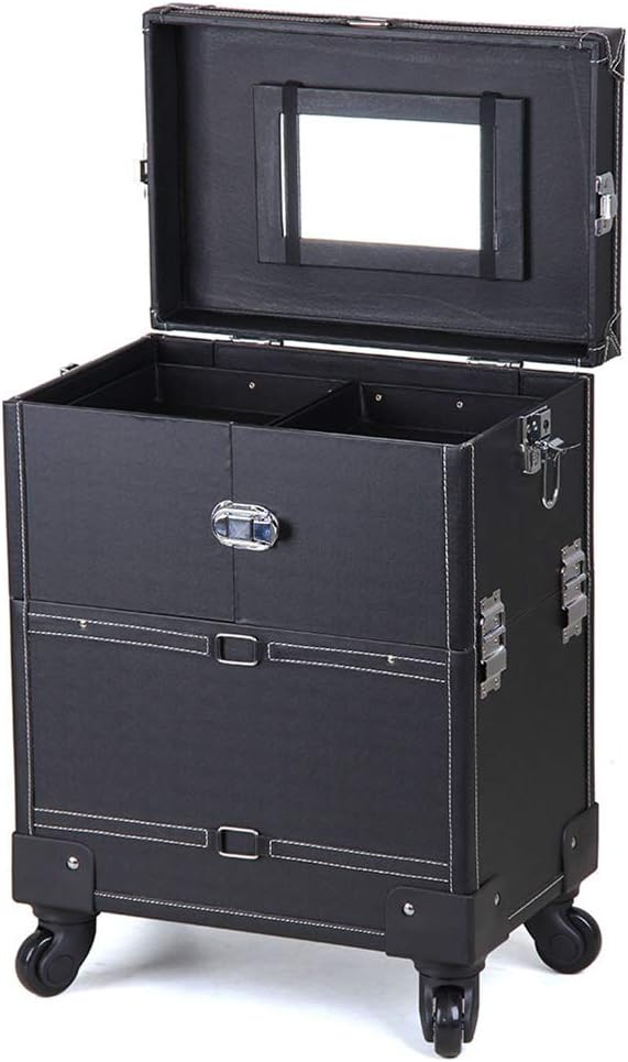 Large Makeup Vanity Case on Wheels with Mirror Professional High Capacity Cosmetics Box Trolley Case for Hairdressing Nail Makeup