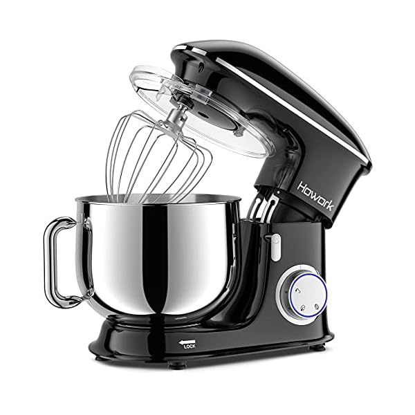 HOWORK 8.5QT Stand Mixer, 660W 6+P Speed Tilt-Head, Electric Kitchen Mixer With Dishwasher-Safe Dough Hook, Beater, Wire Whip & Pouring Shield (8.5 QT, Black)
