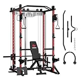 EVOLPOW M2D Smith Machine, Strength Training Squat Rack with LAT-Pull Down System & Cable Crossover Machine for Home Gym and More Training Attachment