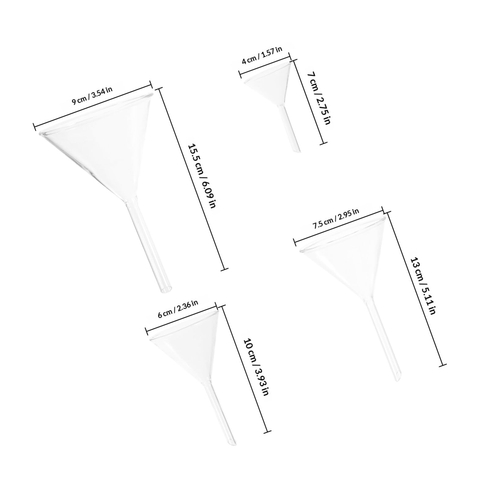 SHINEOFI Entonnoirs en Verre Borosilicaté Diamètre 40 à 90mm pour Laboratoire Lot de 4 Polyvalents et Organisateurs pour Recherches Biologiques