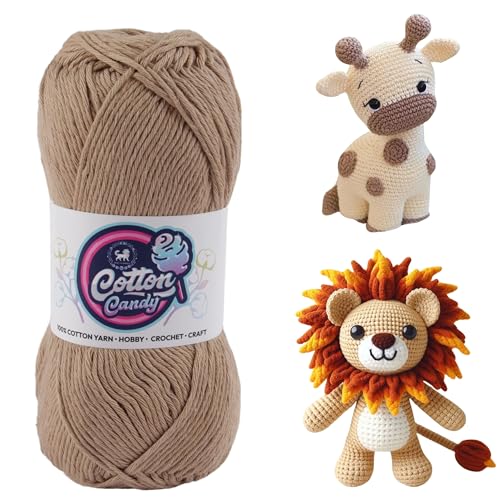 Image of NESTNHAVEN Cotton Candy 100% Cotton Yarn - (100g, 185 Meters) - Luxury Yarn for Crochet, Amigurumi, Embroidery, Toys, Garments, Flowers and Hobby, Projects. (Dark Beige) | (300 Gm)