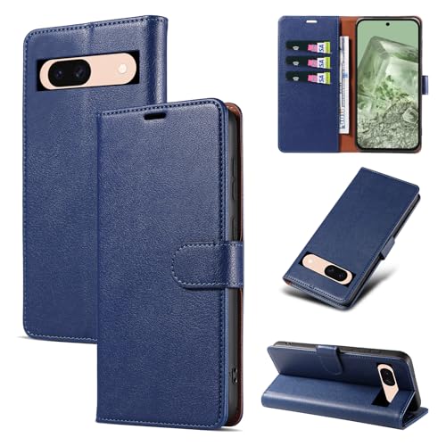 RKINC Wallet Case for Pixel 8A, 3 Card Holders, Blue