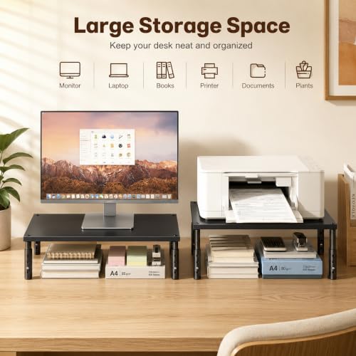 Image of OPNICE Adjustable Monitor Stand Riser for Desk, Wood Computer & Laptop Stand, Desk Organizers and Accessories, Office Desk Accessories & Workspace Organizer for Home Office Supplies, Black