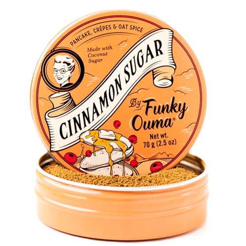 Funky Ouma Cinnamon Sugar 70g – Kokosblütenzucker mit 16% Zimt – 100% natürlich, vegan – Süße Würzmischung für Pancakes, Crêpes, Oatmeal, Smoothies, Desserts & Kaffee – Travel Tin